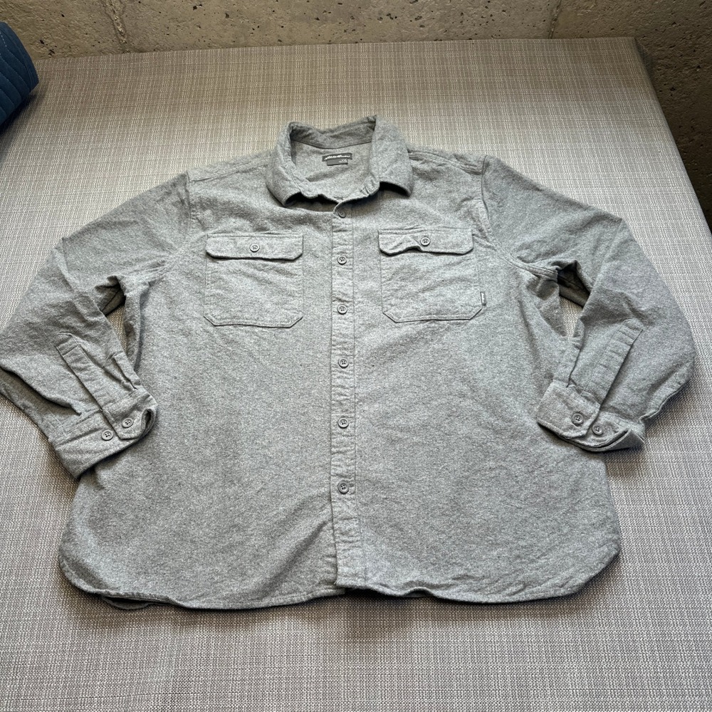Eddie Bauer Flannel Shirrt Mens XXL Gray Long Sleeve Button Down‎ Shirt Gorp